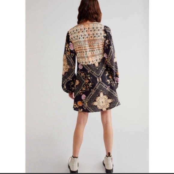Free People Descanso Mini Dress Brown Floral Size S NWT Boho Hippie Peasant - Picture 2 of 12